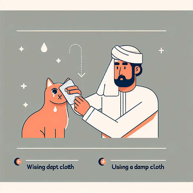 wiping a cat's eyes with a damp cloth