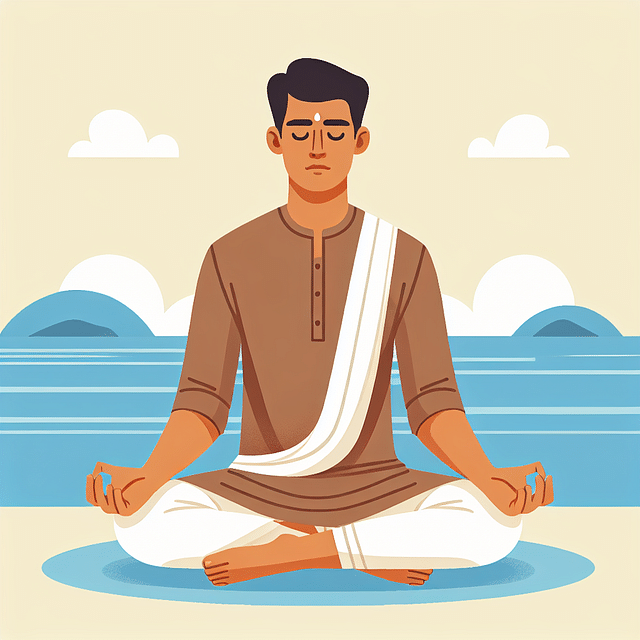 a person meditating with a serene and mindful expression
