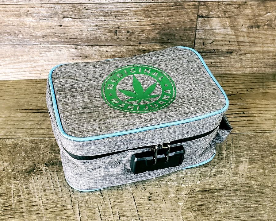 Locked medicine box with safely stored marijuana away from pets