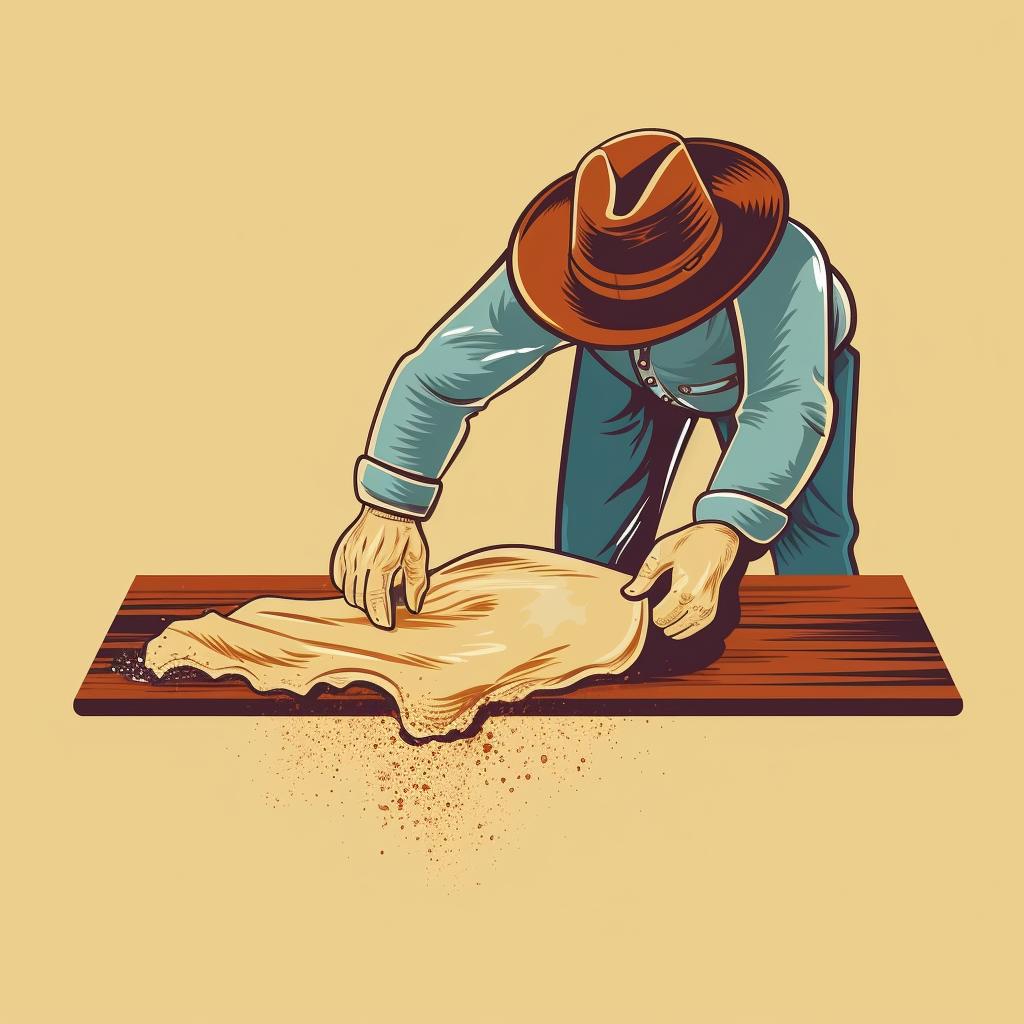 A damp cloth being used to clean a stain on a cowboy hat