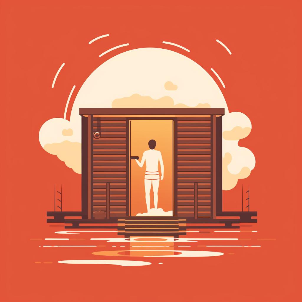 A person exiting a sauna quietly